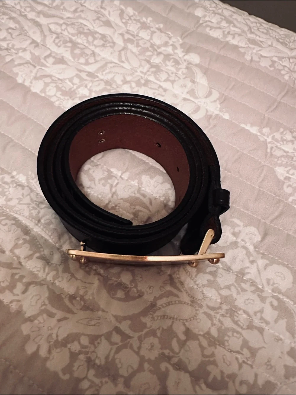 Michael Kors Black Genuine Leather Belt with Gold Plaque Buckle